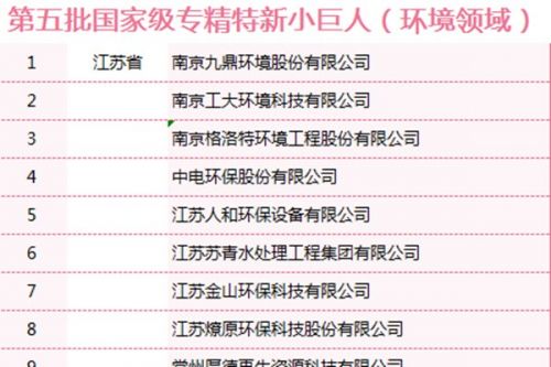 71家环境企业获第五批国家级专精特新小巨人认定