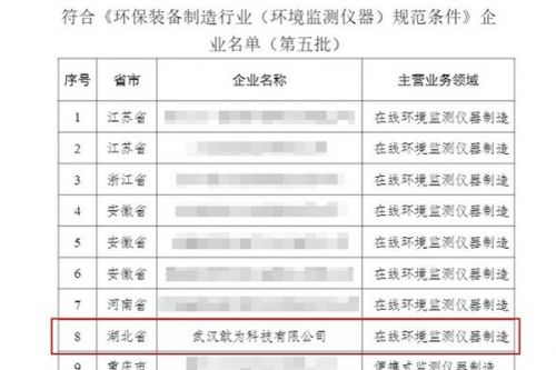 敢为科技入选工信部《环保装备制造行业（环境监测仪器）规范条件》企业名单