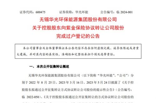 华光环能近5000万股转让过户完成！