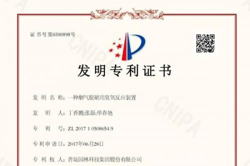 喜报！国林科技获烟气脱硝用臭氧反应装置发明专利！