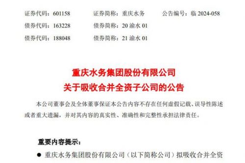 重庆水务吸收合并水质检测子公司