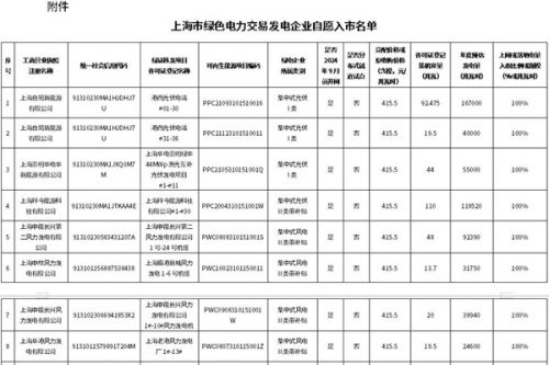 第一批上海市绿色电力交易发电企业自愿入市名单公开 10家企业登记装机容量437兆瓦