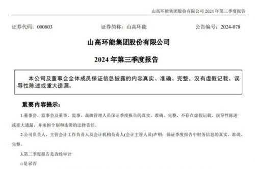 山高环能：前三季度共实现营收约10.41亿元