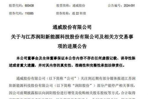 通威股份：不排除原收购润阳新能源方案可能存在调整或终止的风险