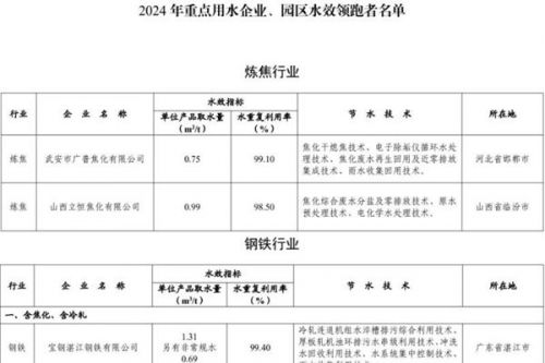 82家上榜！2024年重点用水企业、园区水效领跑者名单公布