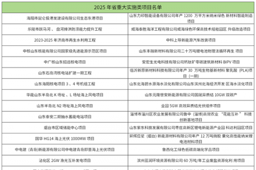 600个！山东下达2025年省重大项目名单 涉储能、氢能、固危废、过滤设备等