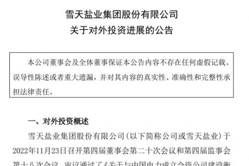 雪天盐业：停止衡阳百兆瓦级盐穴压缩空气储能创新示范项目建设