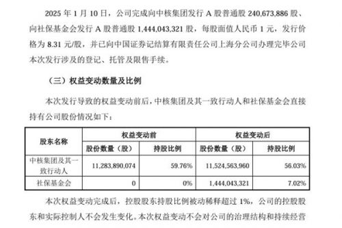 中国核电：完成向特定对象发行A股股票 2家单位认购140亿