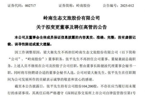 岭南股份拟变更董事及聘任高管