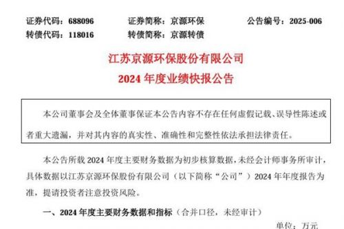 京源环保：2024年归母净利润－2342.11万元，同比实现减亏