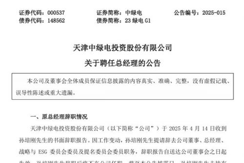 中绿电聘任新总经理