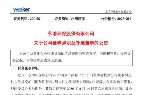 永清环保董事辞职