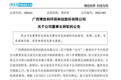 博世科董事长辞职