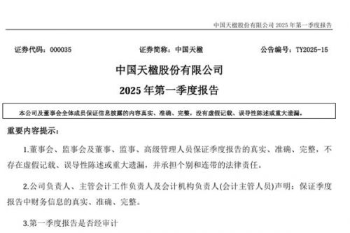 中国天楹：2025年第一季度净利润为1.06亿元，同比下降47.63%