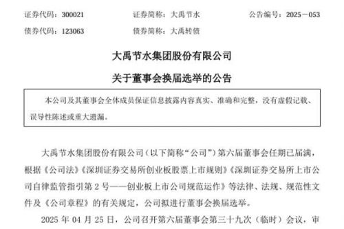 大禹节水董事会换届选举
