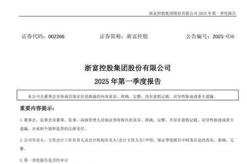浙富控股：2025年第一季度营业收入49.37亿元，同比增长10.86%