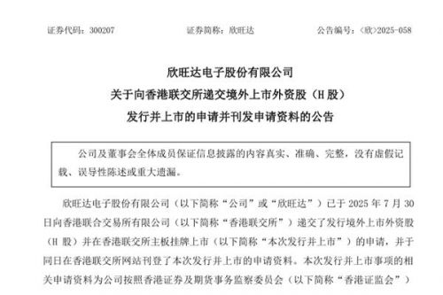 欣旺达向港交所提交上市申请书 拟扩展海外新生产设施以及全球销售及服务网络