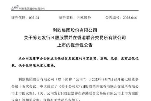 利欧股份筹划发行H股股票并在香港联交所上市