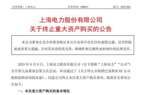 上海电力终止购买巴基斯坦KE公司股份