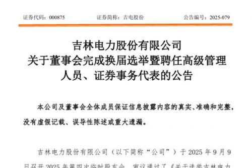 吉电股份：杨玉峰任董事长，王胜任总会计师