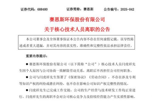 赛恩斯核心技术人员离职