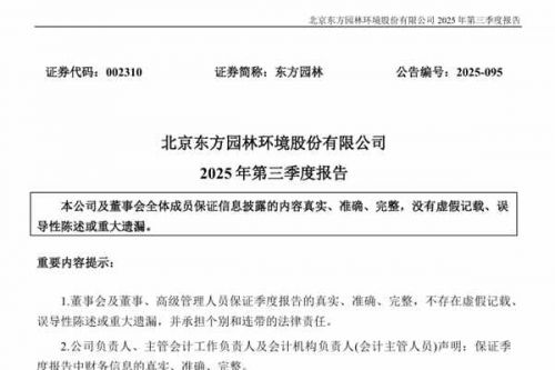 东方园林：2025年前三季度净利润-206.59万元，同比增长99.91%