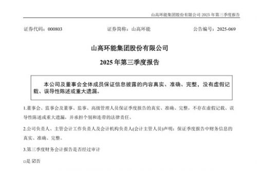 山高环能：2025年前三季度净利润5261.02万元 同比增长546.9%