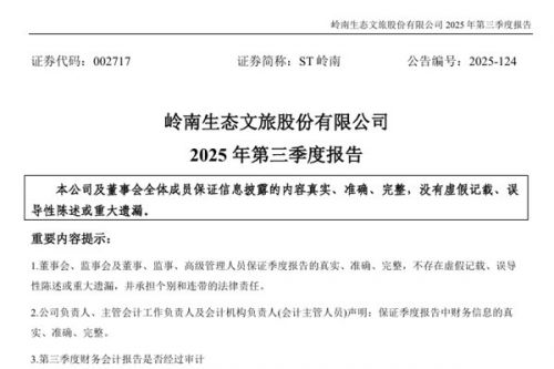 ST岭南：2025年前三季度净利润-2.06亿元 同比增长24.12%