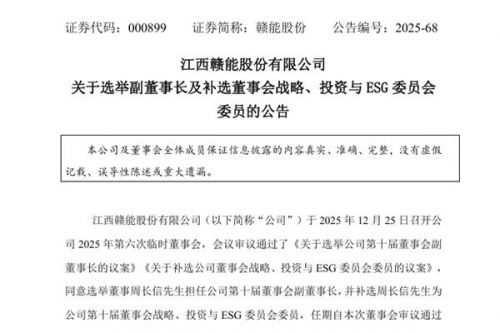 赣能股份选举周长信担任副董事长