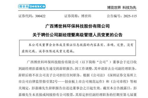 博世科副经理换人