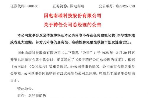 国电南瑞聘任罗汉武为总经理