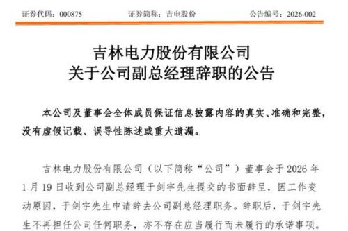 吉电股份副总经理辞职