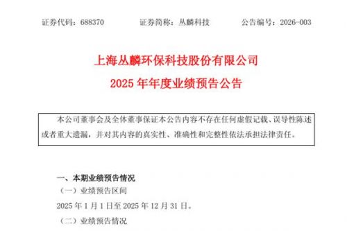 丛麟科技：预计2025年净利润同比下降73.34%-81.12%