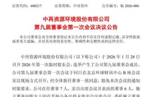 中再资环选举王云立为董事长