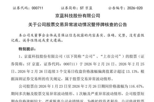 股票涨幅116.67% ST京蓝停牌核查