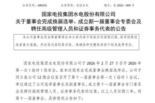 更名后，电投水电管理层迎调整
