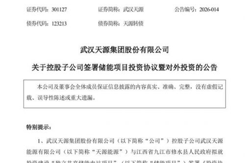 武汉天源：子公司拟投资5.6亿元建设&ldquo;独立共享储能电站项目&rdquo;