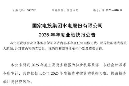 电投水电：2025年归母净利润5.32亿元，同比下降34.07%
