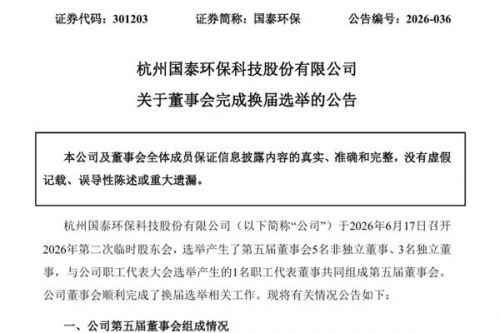 国泰环保董事会完成换届选举