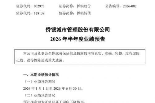 侨银股份：预计2026年上半年净利润盈利4700万元至7000万元